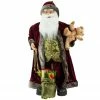 Northlight 32" Burgundy Santa Claus With Teddy Bear And Gift Bag Christmas Figure