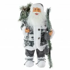 Northlight 24" Gray And White Patchwork Santa Claus Christmas Figure