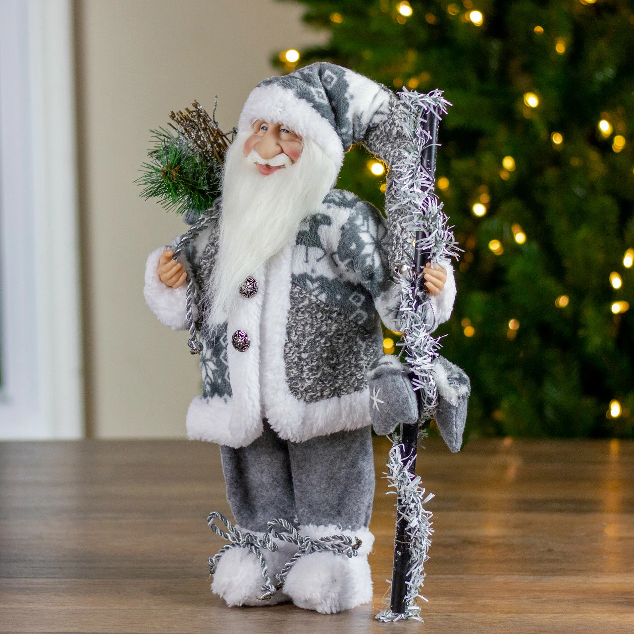 Northlight 16" Gray And White Country Santa Claus Christmas Figure - Image 2