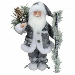 Northlight 12" Country Patchwork Gray And White Santa Claus Christmas Figure