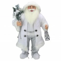 Northlight 24" White Silver Santa Claus With Lantern Christmas Figure