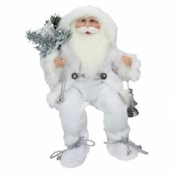 Northlight 16" White Frost Sitting Santa Claus Christmas Figure With Lantern