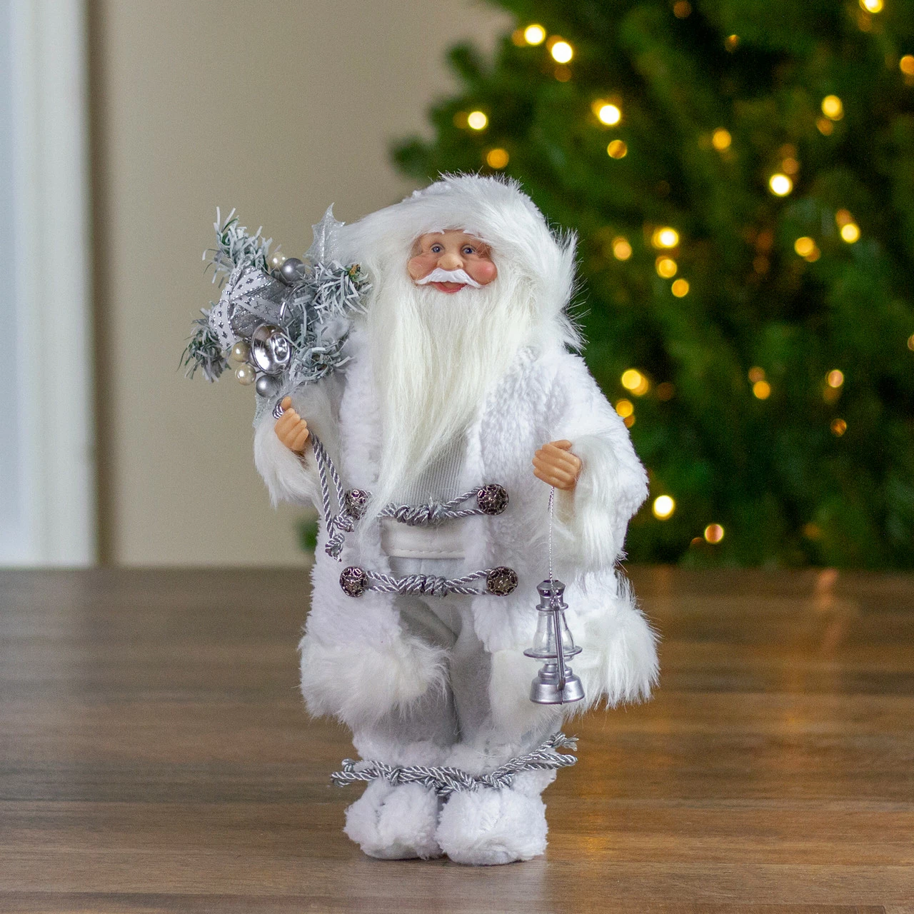 Northlight 12" White Standing Santa Claus Christmas Figure With Lantern - Image 5