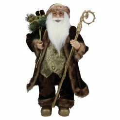 Northlight 24" Gold And Brown Standing Santa Claus Christmas Figurine With Staff