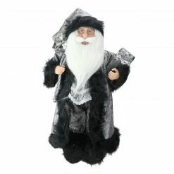 Northlight 16" Silver And Black Standing Santa Claus Christmas Figurine With Gifts