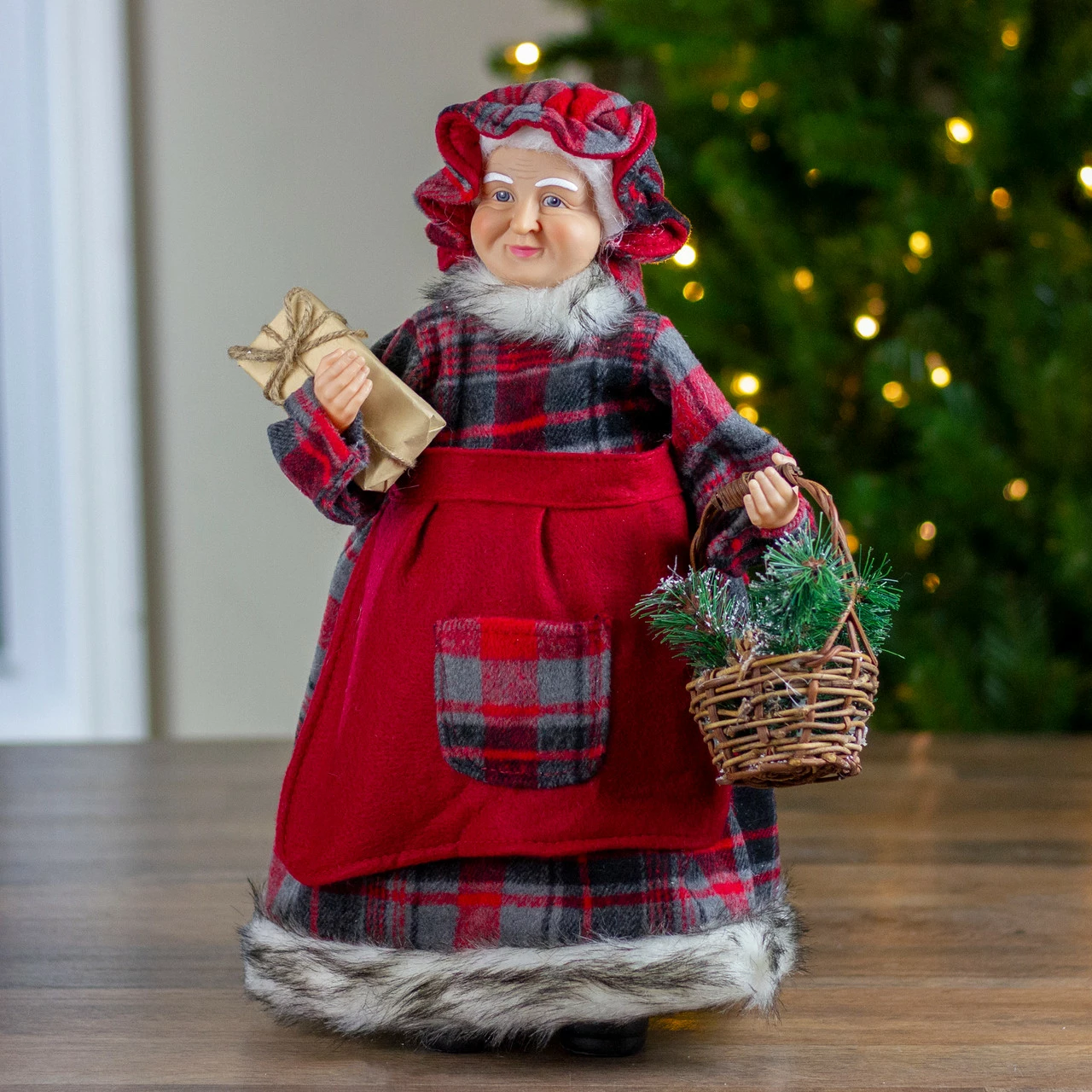 Northlight 16" Country Mrs Claus With Basket And Gift Christmas Figure - Image 2