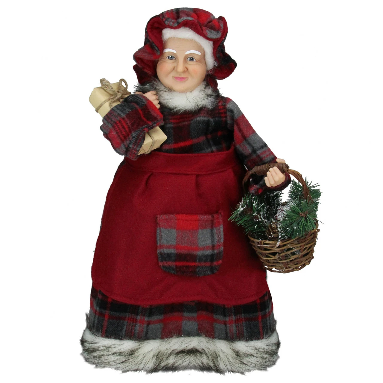 Northlight 16" Country Mrs Claus With Basket And Gift Christmas Figure