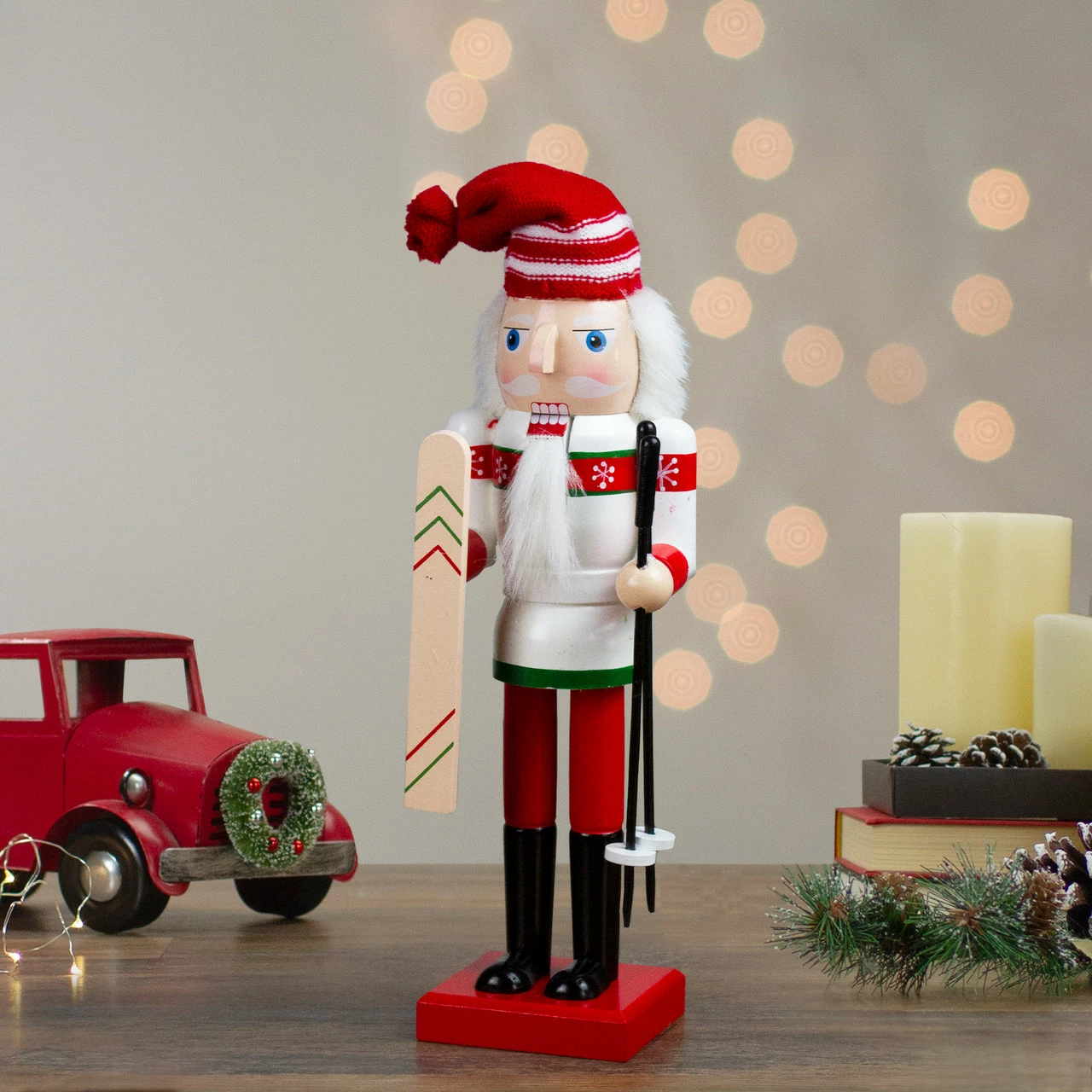 Northlight 14" Red And White Wooden Skiing Christmas Nutcracker - Image 2