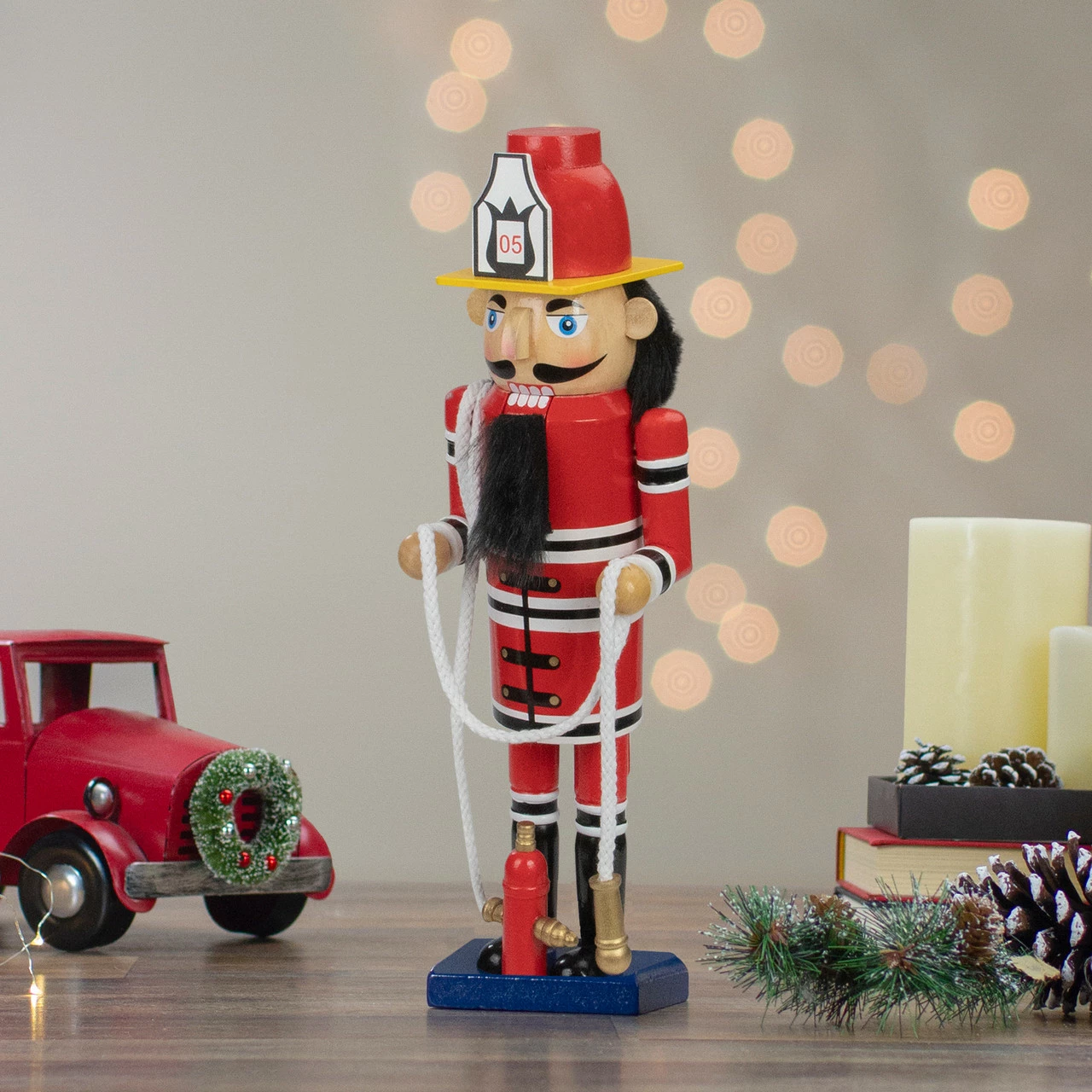 Northlight 14 Red Wooden Fireman With Hose Christmas Nutcracker - Image 2