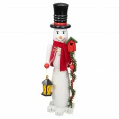 Northlight 18" White And Red Wooden Snowman Christmas Nutcracker