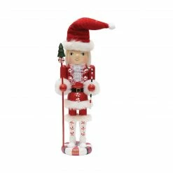 Northlight 13.75" Red And White Peppermint Twist Mrs. Claus Wooden Christmas Nutcracker
