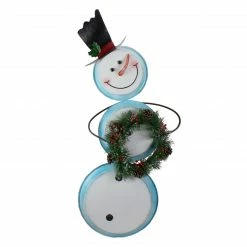 Northlight 36" White And Blue Metal Snowman With Wreath Christmas Floor Decoration