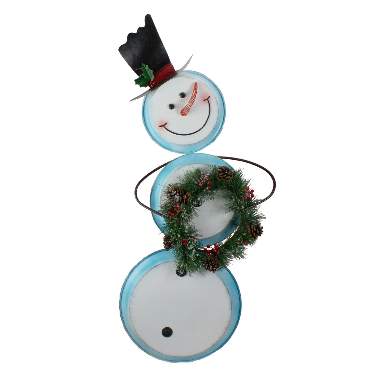 Northlight 36" White And Blue Metal Snowman With Wreath Christmas Floor Decoration