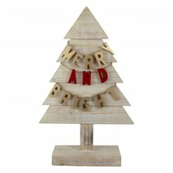 Northlight 23" Gold And Red Merry And Bright Wooden Christmas Tree Decoration