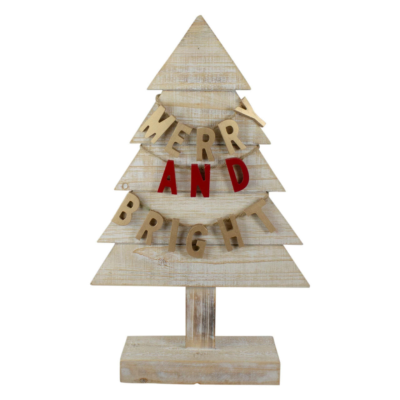 Northlight 23" Gold And Red Merry And Bright Wooden Christmas Tree Decoration