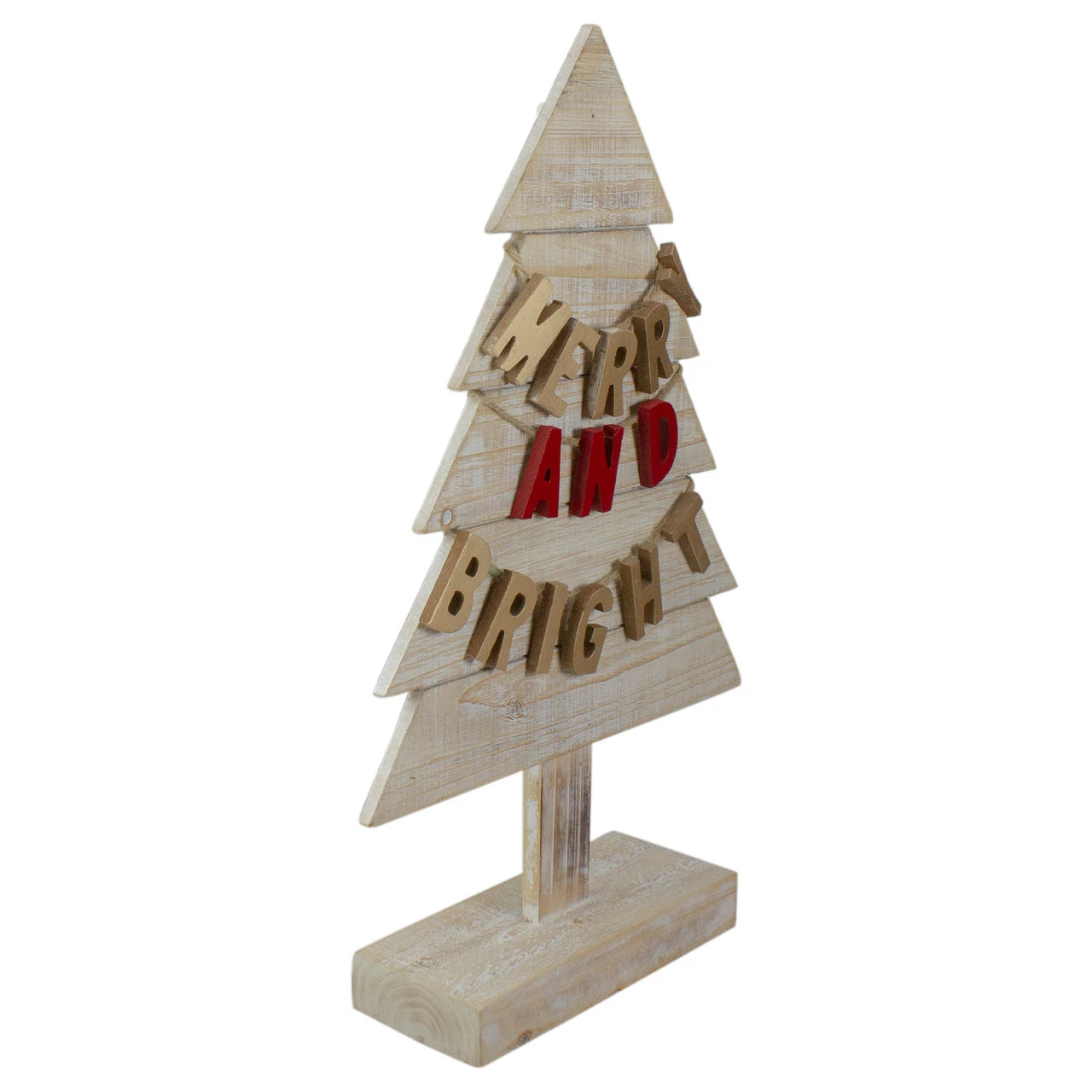 Northlight 23" Gold And Red Merry And Bright Wooden Christmas Tree Decoration - Image 3