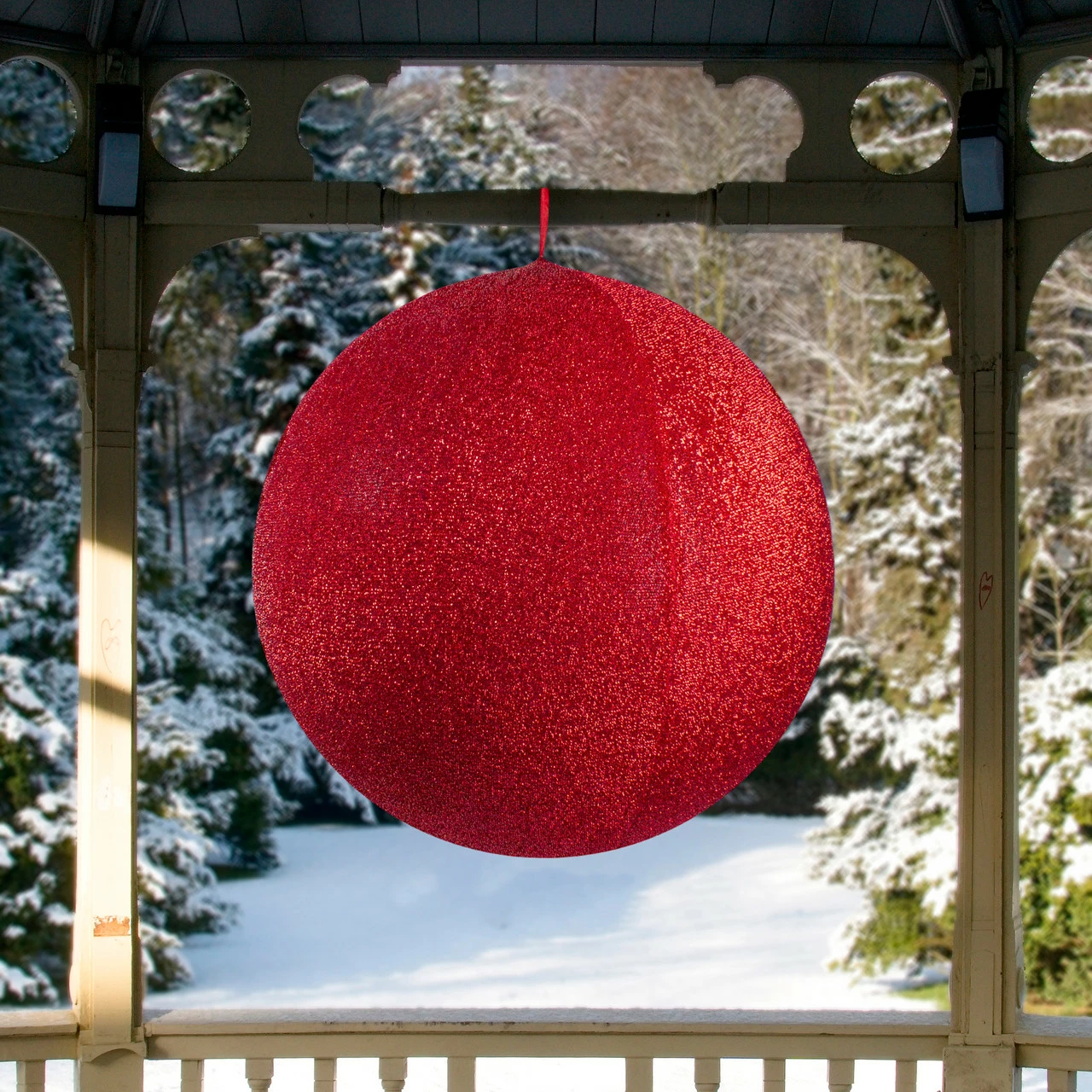 Northlight 23.5" Red Tinsel Inflatable Commercial Christmas Ball Outdoor Ornament - Image 2