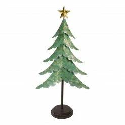 Northlight 31" Rustic Green And Gold Layered Christmas Tree With A Star Tabletop Decor