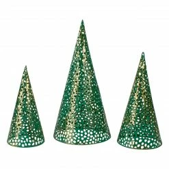 Northlight Set Of 3 Green And Gold Christmas Tabletop Cone Trees 16"