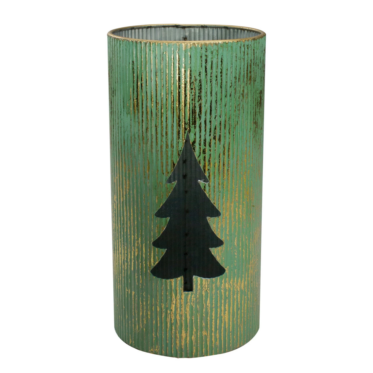 Northlight Set Of 2 Rustic Green And Gold Christmas Tree Tabletop Lanterns 12" - Image 2