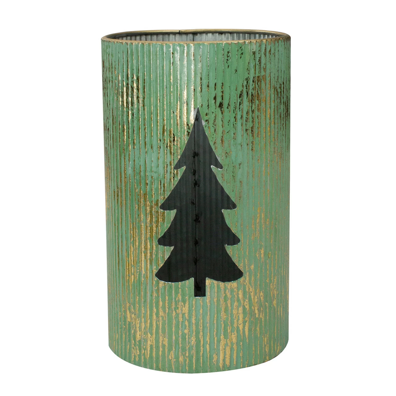 Northlight Set Of 2 Rustic Green And Gold Christmas Tree Tabletop Lanterns 12" - Image 3