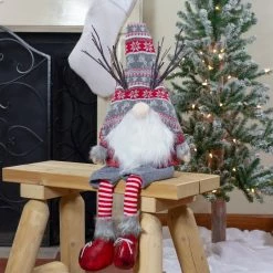 Alternative view of Northlight 30" Gray And Red Christmas Gnome With LED Antlers And Dangling Legs