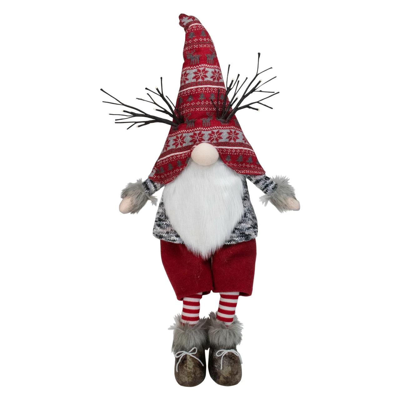Northlight 30" Red And Gray Fair Isle Sitting Gnome Christmas Figure With LED Antlers 1 Northlight 30" Red And Gray Fair Isle Sitting Gnome Christmas Figure With LED Antlers