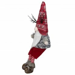 Alternative view of Northlight 30" Red And Gray Fair Isle Sitting Gnome Christmas Figure With LED Antlers