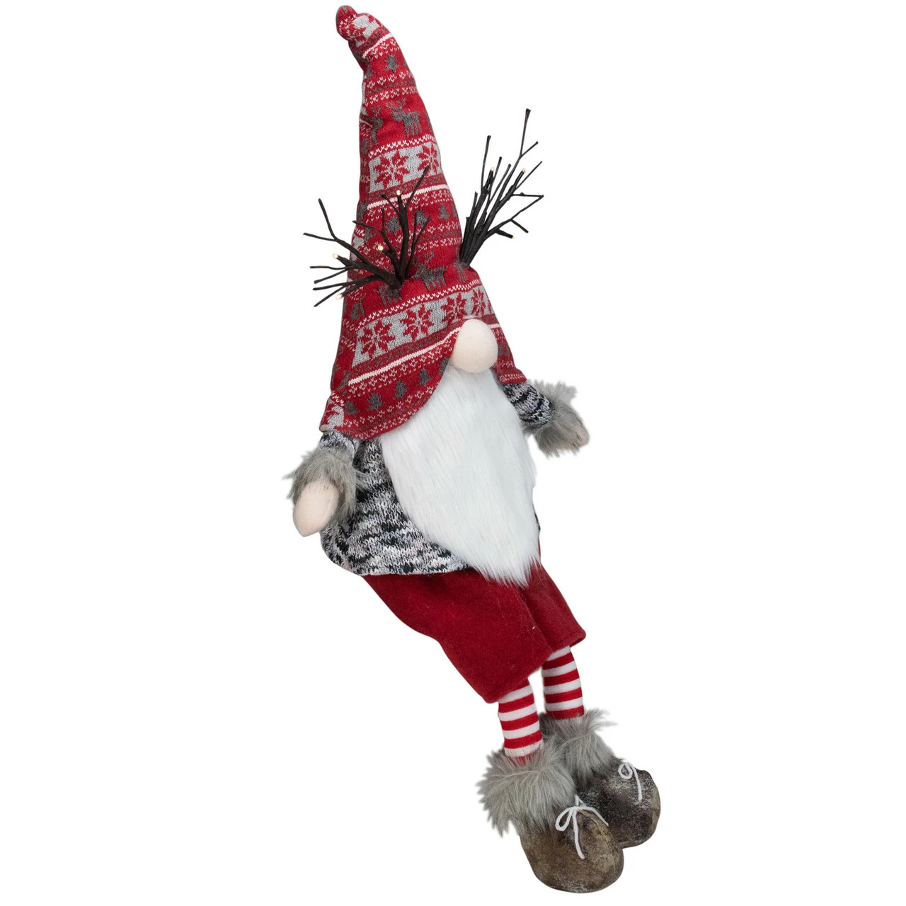Northlight 30" Red And Gray Fair Isle Sitting Gnome Christmas Figure With LED Antlers 3 Northlight 30" Red And Gray Fair Isle Sitting Gnome Christmas Figure With LED Antlers - Image 3