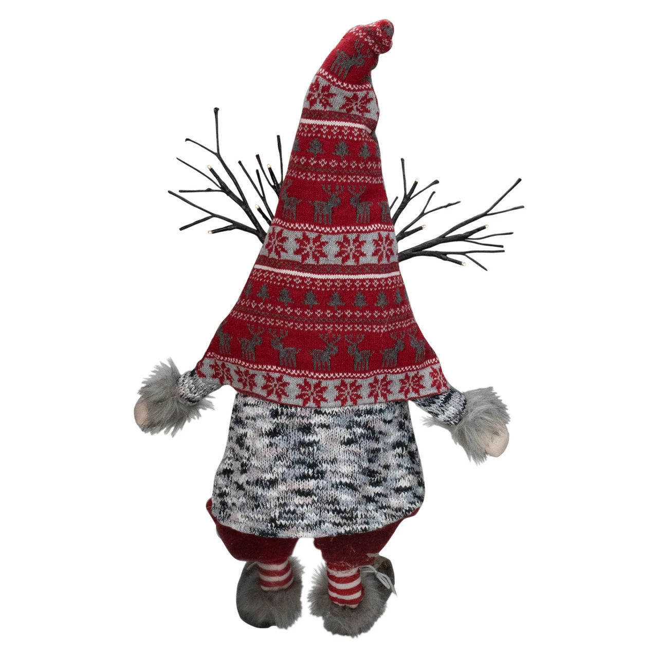 Northlight 30" Red And Gray Fair Isle Sitting Gnome Christmas Figure With LED Antlers 4 Northlight 30" Red And Gray Fair Isle Sitting Gnome Christmas Figure With LED Antlers - Image 4