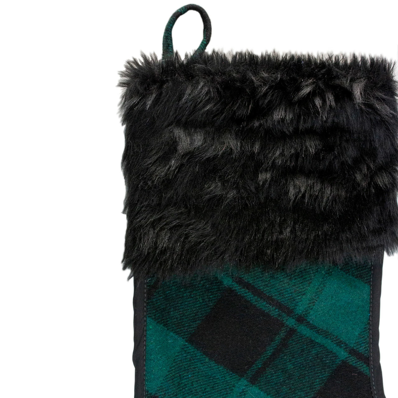Northlight 19" Green And Black Plaid Christmas Stocking With Faux Fur 4 Northlight 19" Green And Black Plaid Christmas Stocking With Faux Fur - Image 4