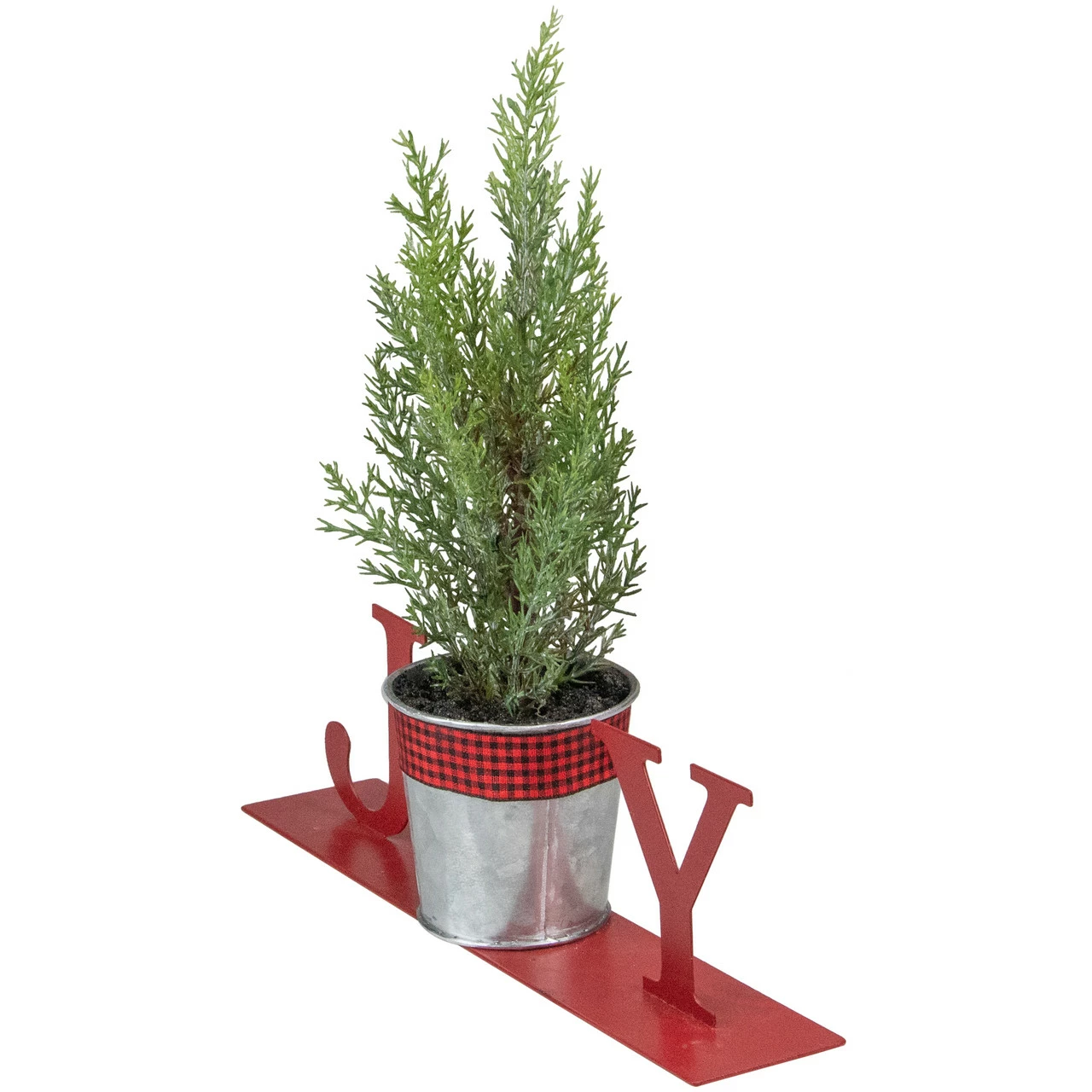 Northlight 10" Red "JOY" Potted Faux Pine In Metal Planter Christmas Tabletop Plaque - Image 4