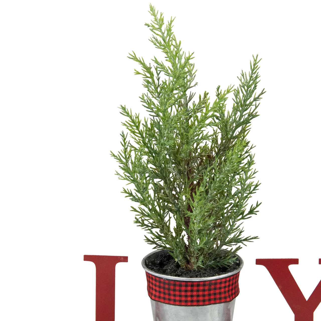 Northlight 10" Red "JOY" Potted Faux Pine In Metal Planter Christmas Tabletop Plaque - Image 5