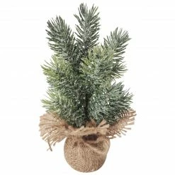Northlight 7.75" Frosted Icy Pine Tree In Burlap Base Christmas Decoration