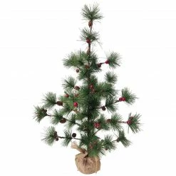 Northlight 23.5" Winter Berry Pine Tree With Pine Cones In Jute Base Christmas Decoration