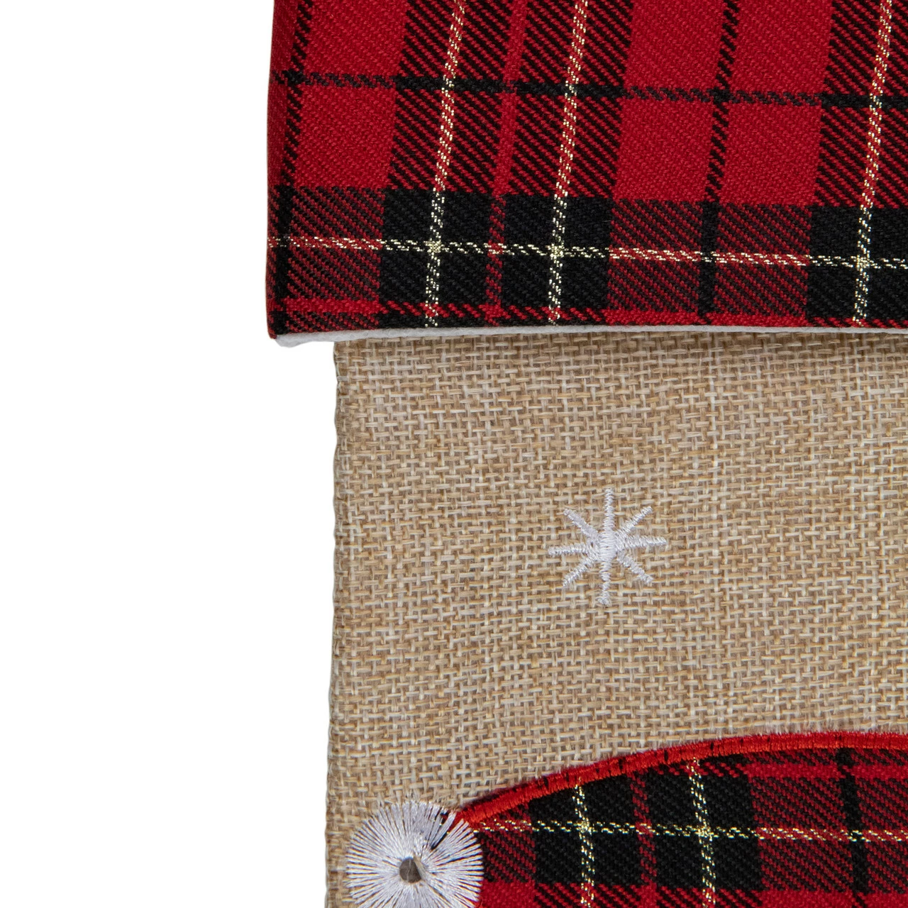 Northlight 19" Burlap Plaid Whimsical Santa Waiving Christmas Stocking 4 Northlight 19" Burlap Plaid Whimsical Santa Waiving Christmas Stocking - Image 4