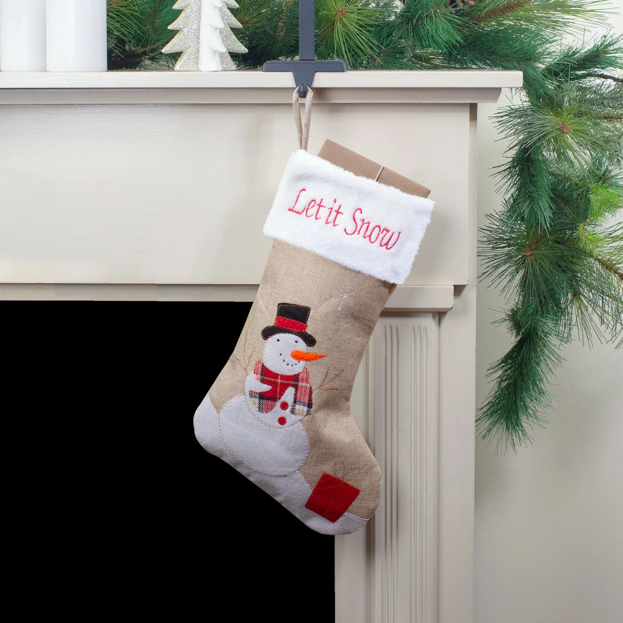 Northlight 19" Beige And Red Burlap "Let It Snow" Snowman Christmas Stocking 2 Northlight 19" Beige And Red Burlap "Let It Snow" Snowman Christmas Stocking - Image 2