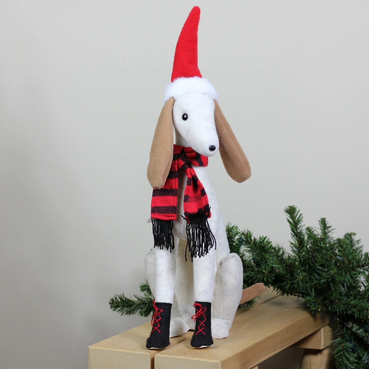 Northlight 21.5" White And Gray Sitting Greyhound Dog In Santa Hat Christmas Decoration - Image 3