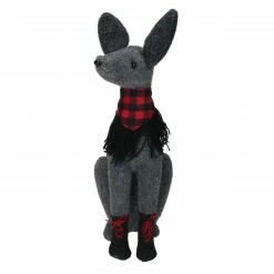 Northlight 14.5” Gray And Red Sitting Dog With Plaid Collar Christmas Decoration