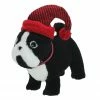 Northlight 11.5" Black And White Plush Standing Bulldog With Red Hat Christmas Decoration