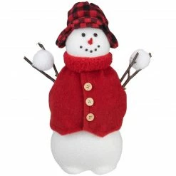 Northlight 13.25" Snowman With Buffalo Plaid Hat Christmas Figure