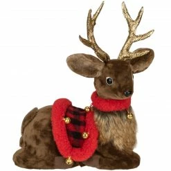 Northlight 10.5" Sitting Reindeer With Buffalo Plaid Saddle Christmas Figure