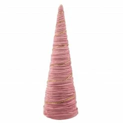 Northlight 15.25" Pink Fabric With Gold Garland Christmas Cone Tree