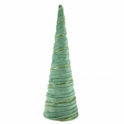 Northlight 11.5" Green Fabric With Gold Garland Christmas Cone Tree