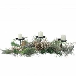 Northlight 24" Long Needle Pine And Berries Christmas Candle Holder