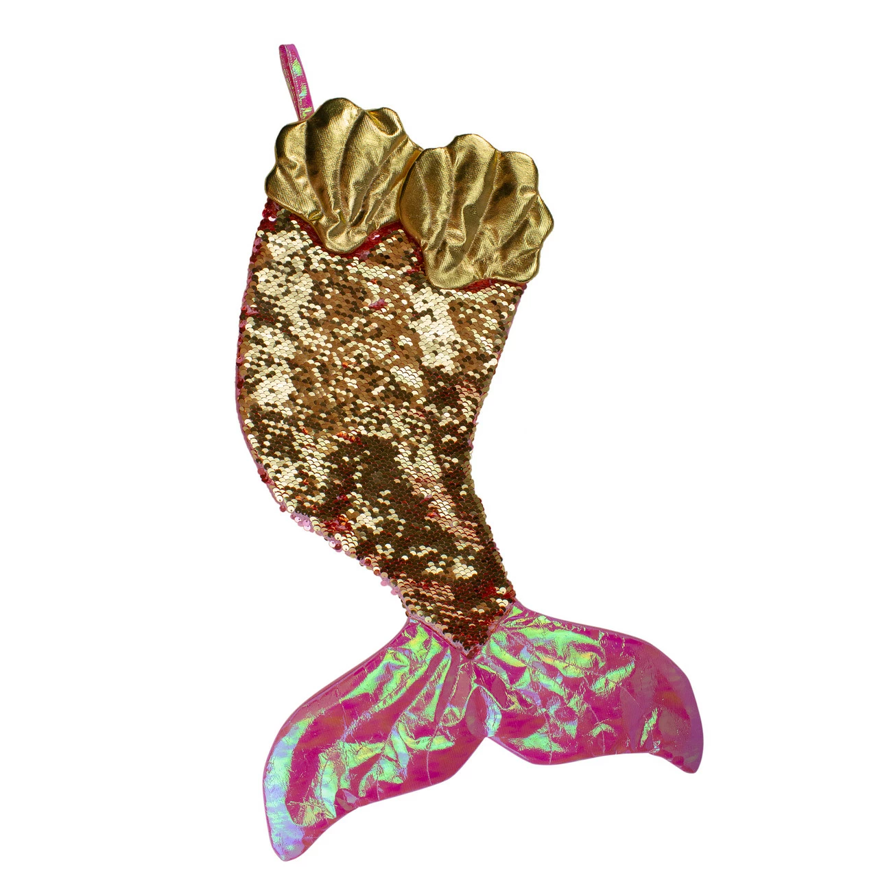 Northlight 24" Pink And Gold Sequined Iridescent Mermaid Christmas Stocking 3 Northlight 24" Pink And Gold Sequined Iridescent Mermaid Christmas Stocking - Image 3