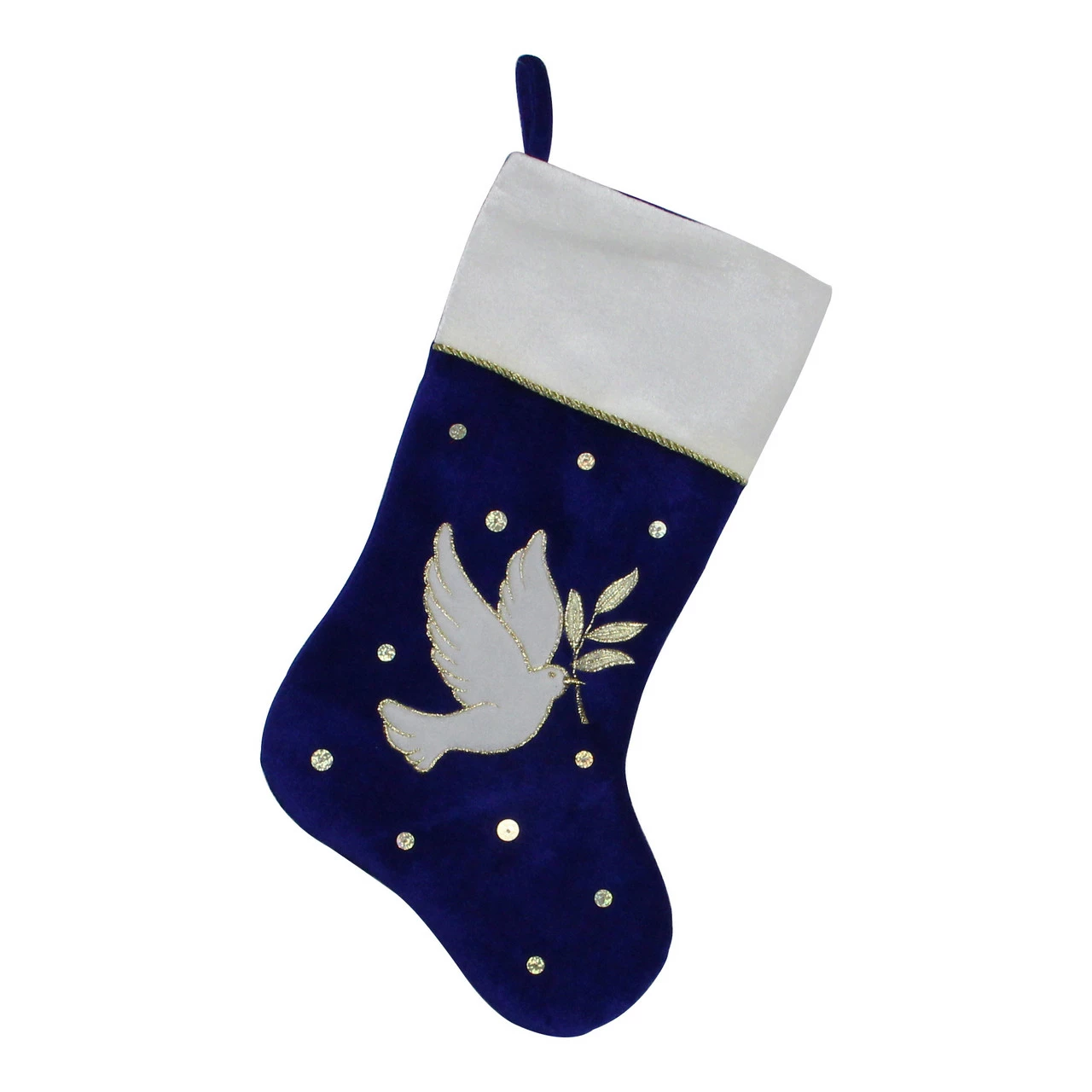 Northlight 20.5" Royal Blue And White Velvet Dove With Olive Branch Christmas Stocking 1 Northlight 20.5" Royal Blue And White Velvet Dove With Olive Branch Christmas Stocking