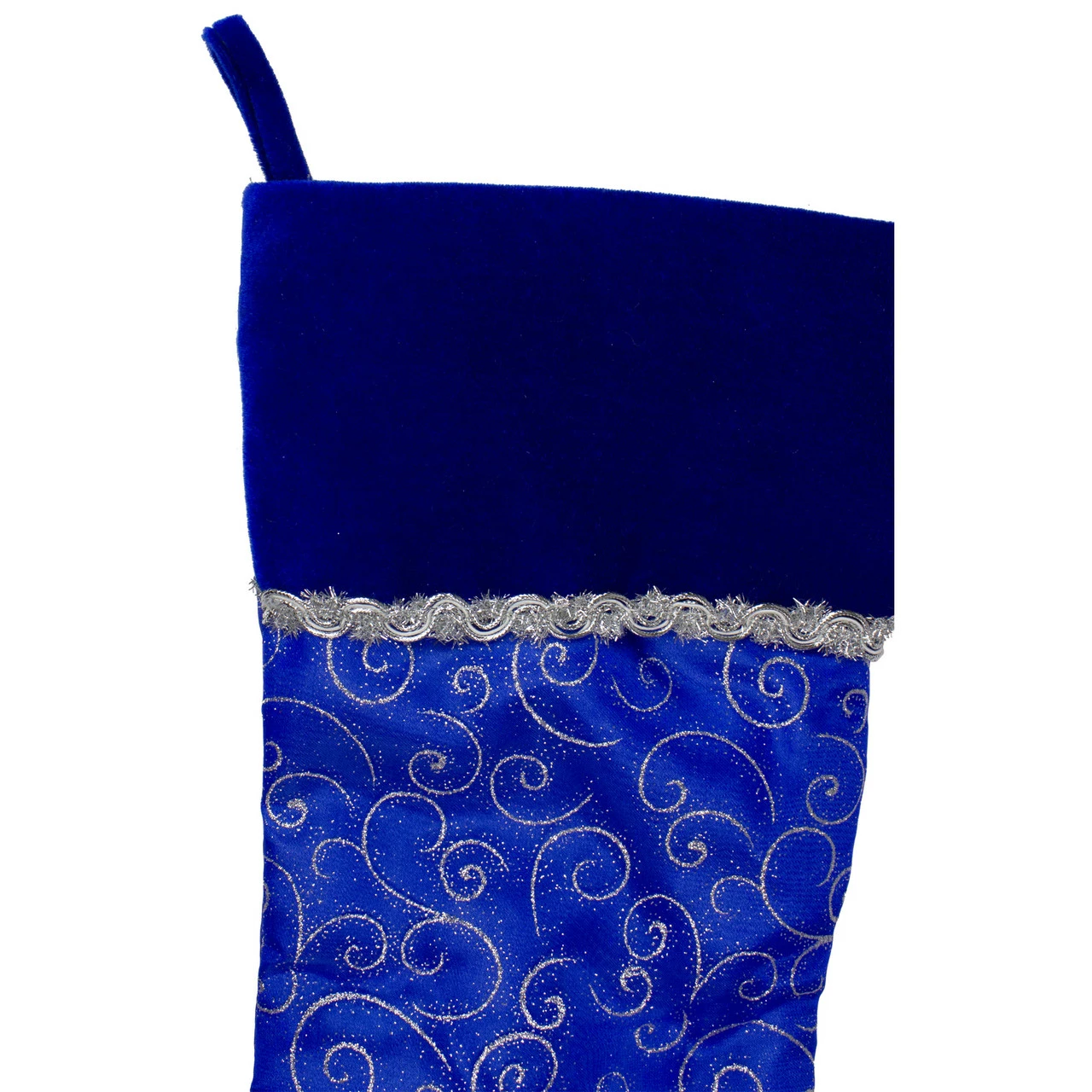 Northlight 20.5" Royal Blue And Silver Swirl Christmas Stocking With Velveteen Cuff 4 Northlight 20.5" Royal Blue And Silver Swirl Christmas Stocking With Velveteen Cuff - Image 4
