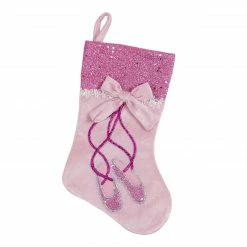 Northlight 14" Pink And Silver Ballerina Shoes Christmas Stocking With Glitter Cuff And Bow