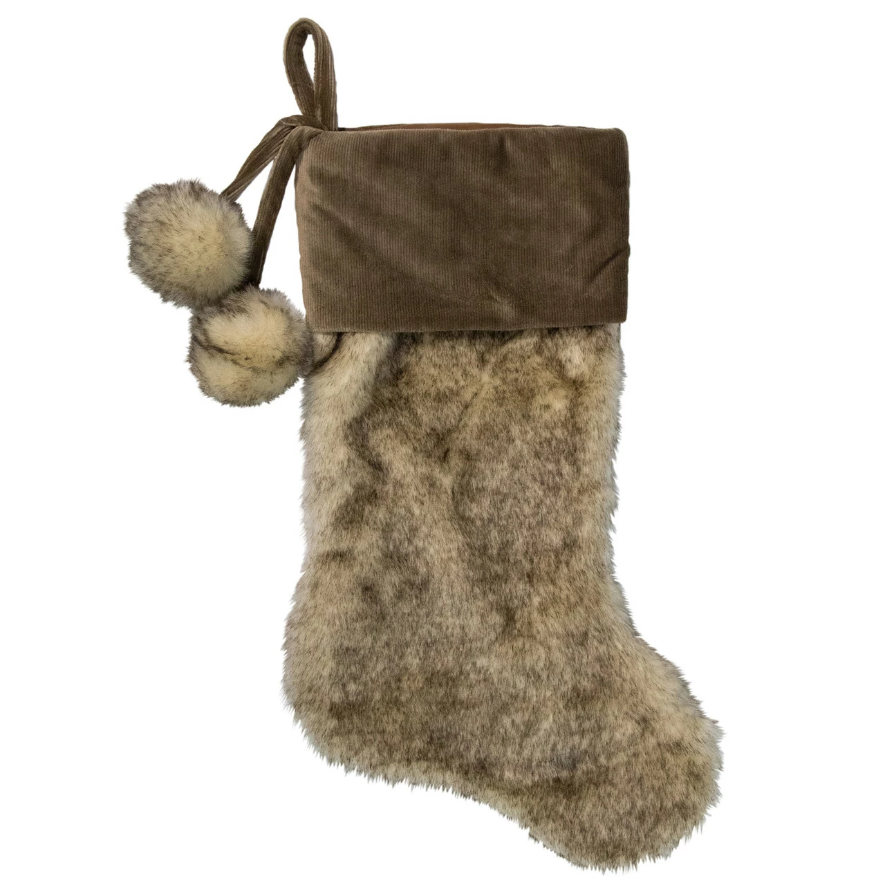 Northlight 20.5-Inch Brown Christmas Stocking With Corduroy Cuff And Pom Poms 1 Northlight 20.5-Inch Brown Christmas Stocking With Corduroy Cuff And Pom Poms